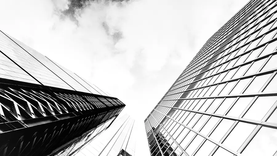Glass skyscrapers seen from below